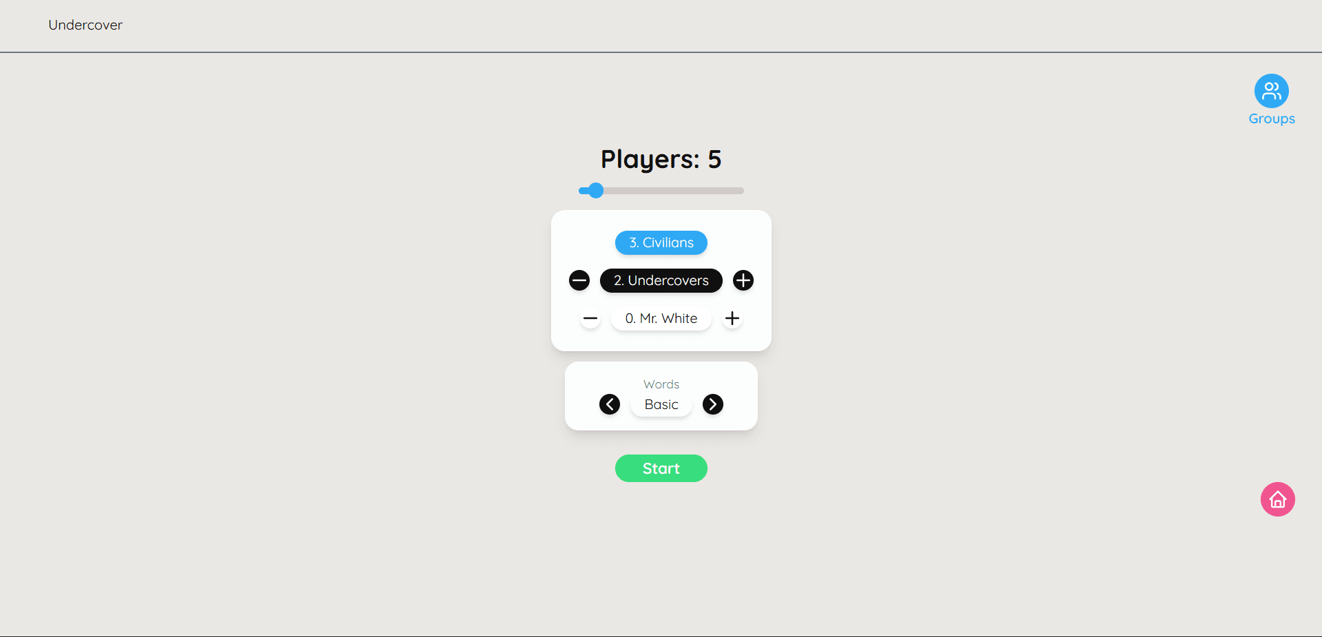 Undercover player and role configuration
