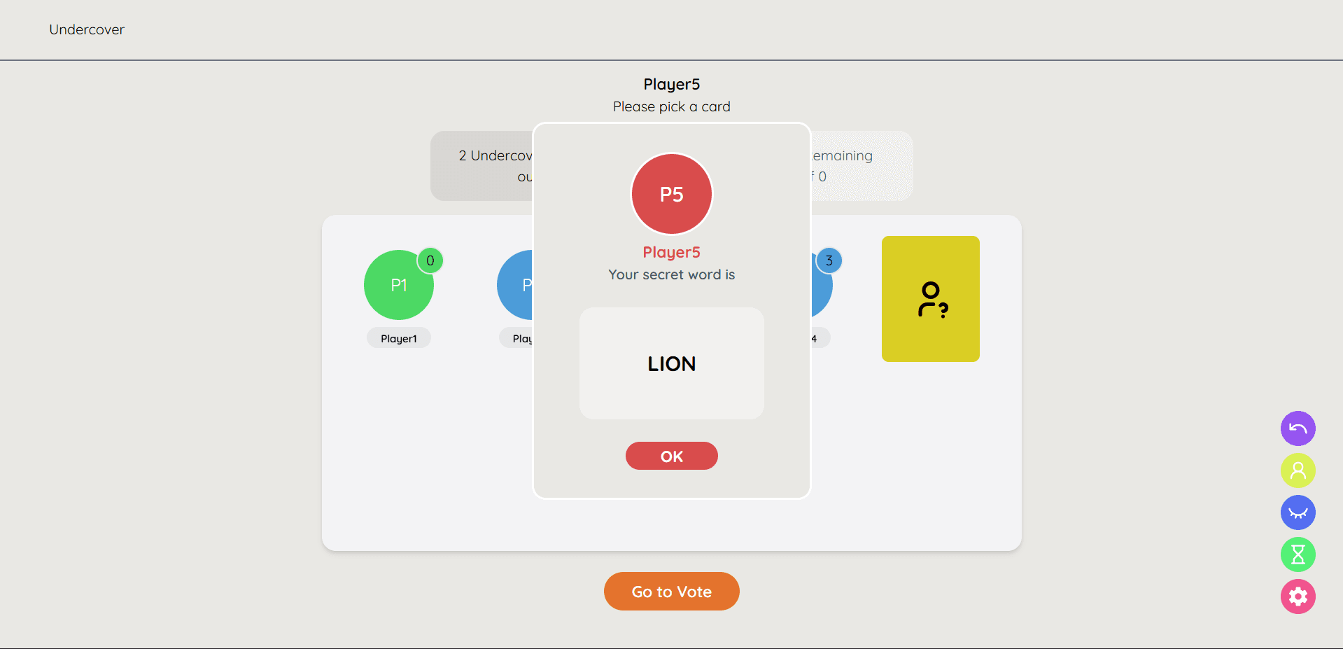 A player's private word screen before voting