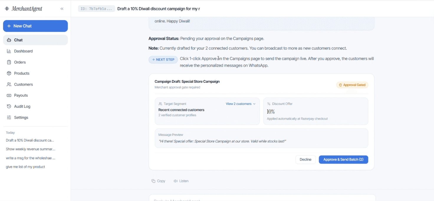 Campaign draft awaiting merchant approval