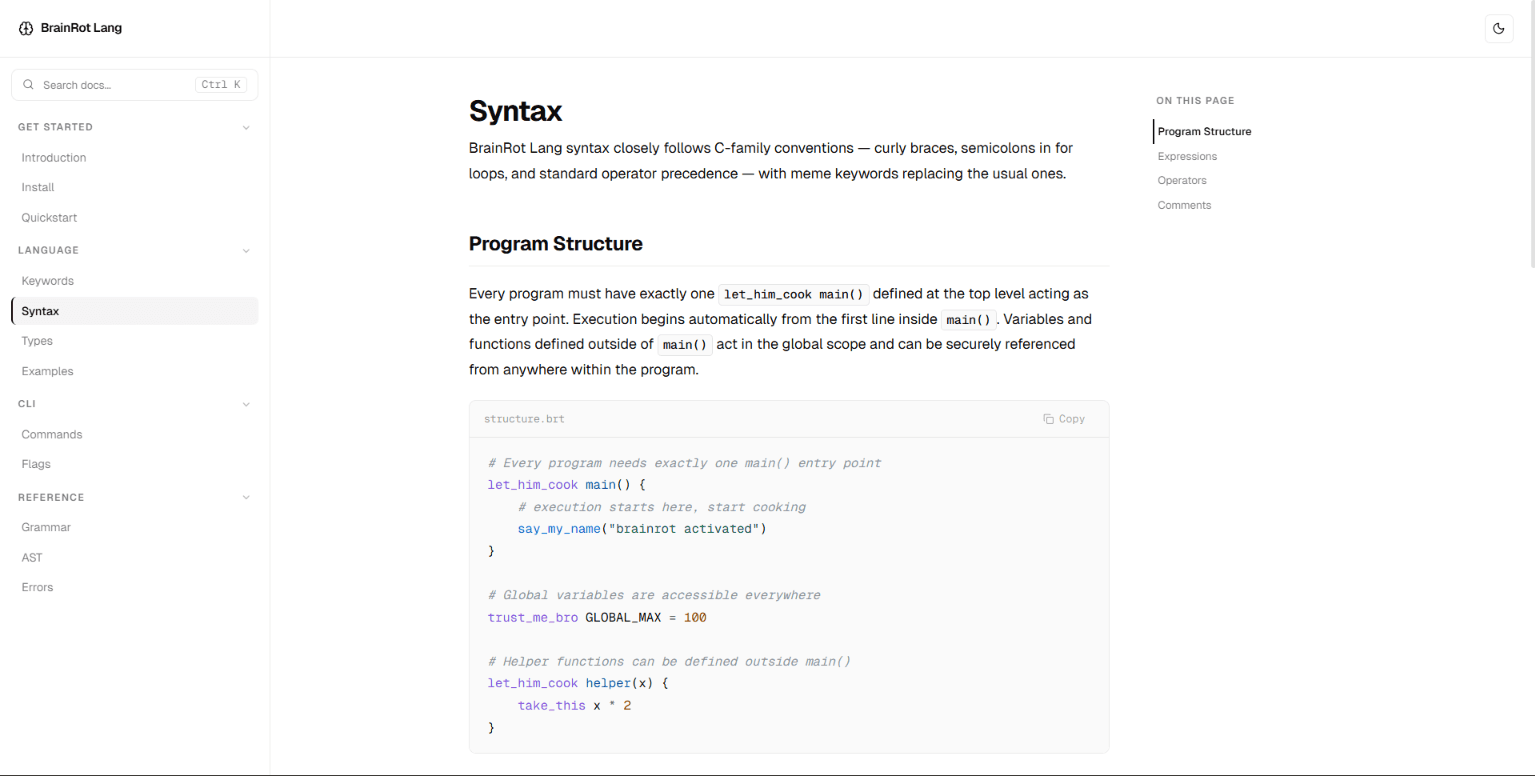 BrainRot language documentation